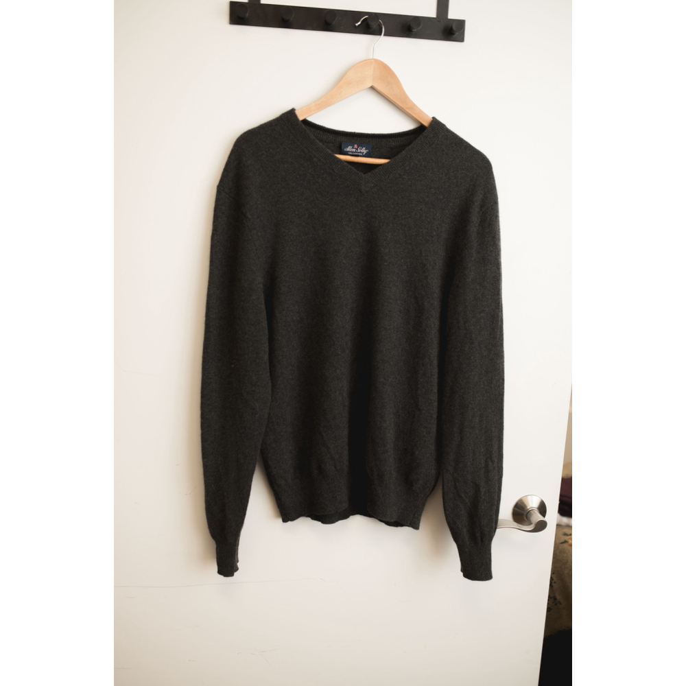 Men's Allen Solly V-Neck Sweater L Charcoal Gray Cashmere Large